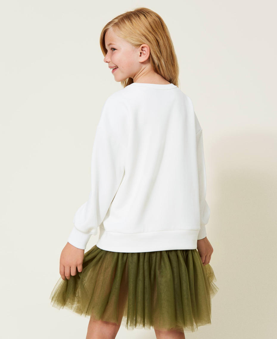 Scuba dress with slip Two-tone Off White / "Cypress" Green Girl 222GJ2041-04