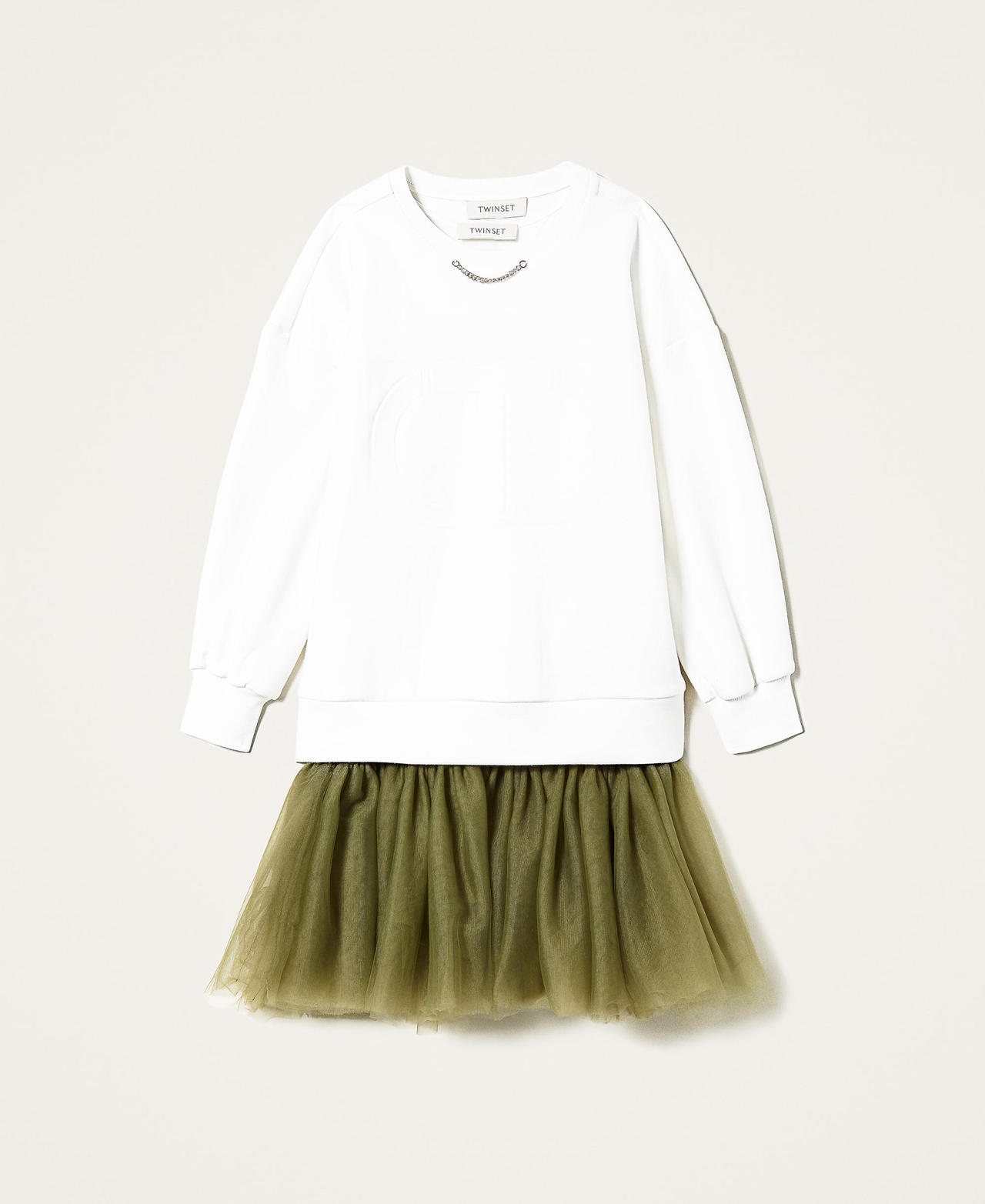 Scubakleid mit Unterkleid Zweifarbig Off White / „Cypress“-Grün Mädchen 222GJ2041-0S
