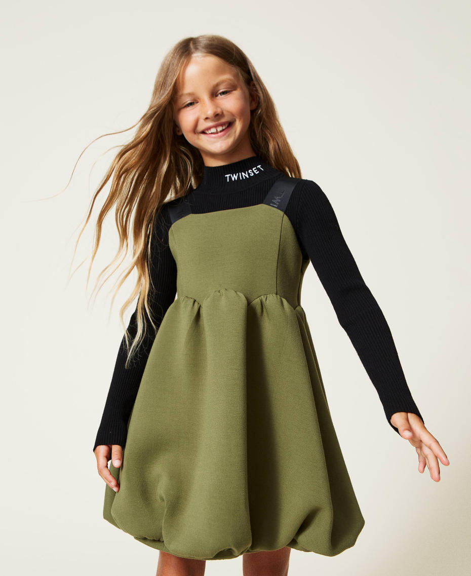 Платье из неопреновой ткани со сборкой Зеленый "Кипарис" Девочка 222GJ2042-01