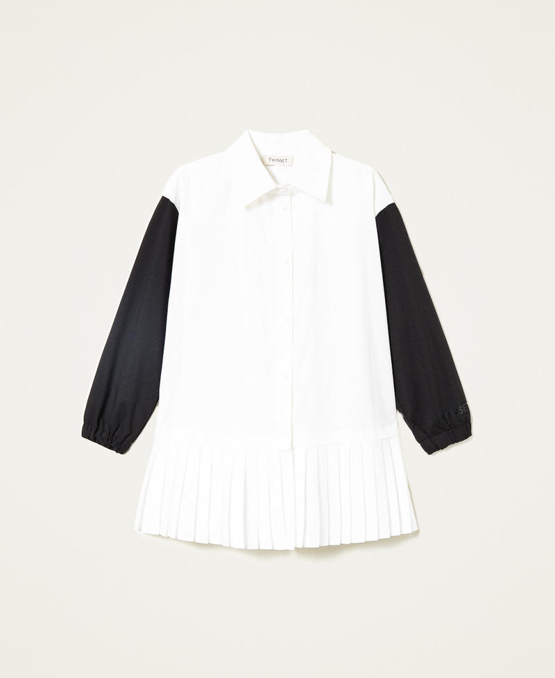 Maxi chemise en popeline bicolore Bicolore Blanc Cassé / Noir Fille 222GJ205A-0S