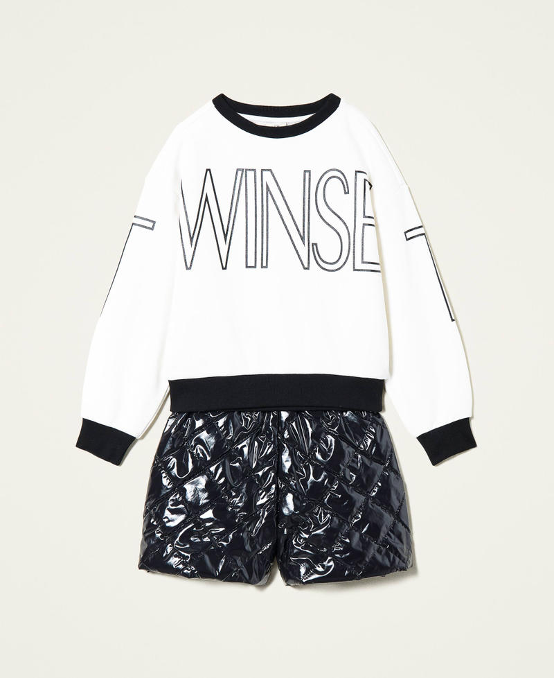 Logo sweatshirt and quilted shorts Bicolour Off White / Black Girl 222GJ2111-0S