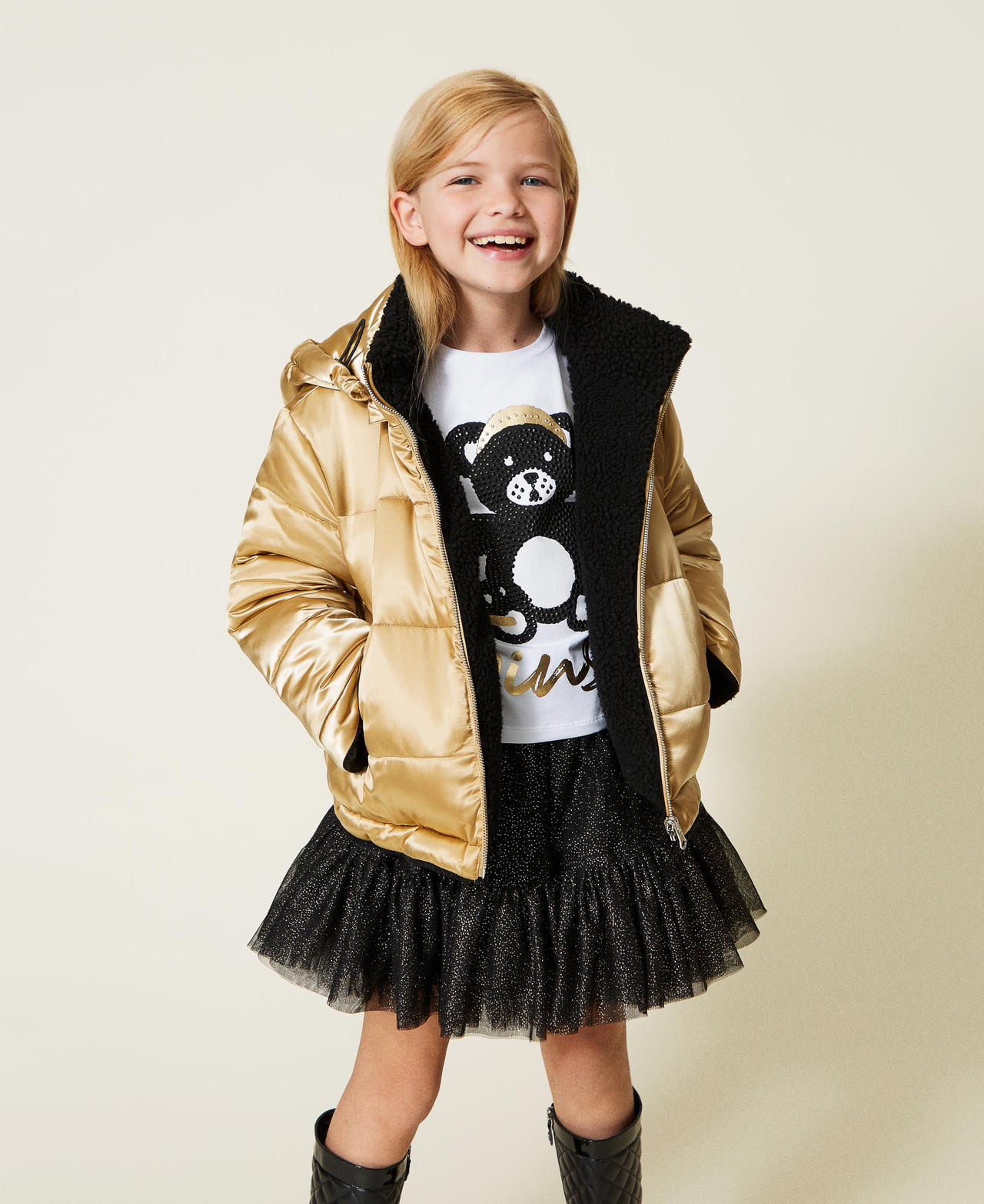 Ladies gold puffer on sale jacket