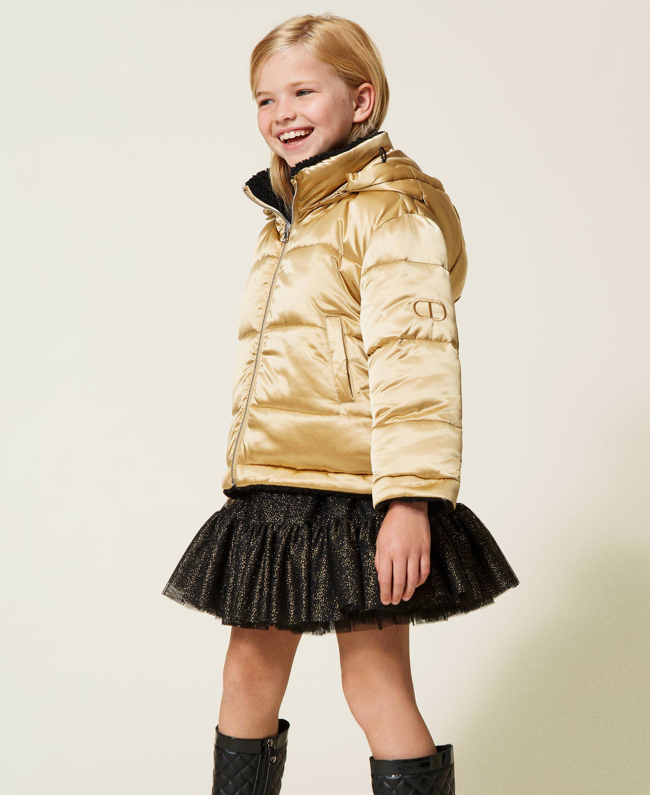 Reversible puffer jacket with faux fur Off White Girl 222GJ211E-02