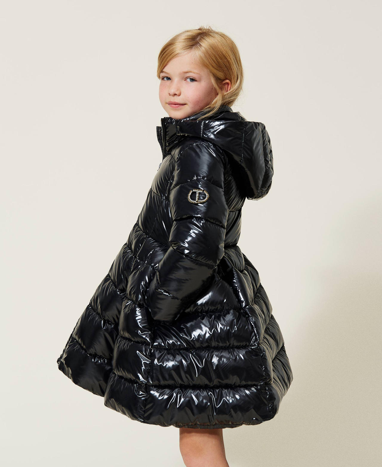 Shiny nylon puffer jacket sales