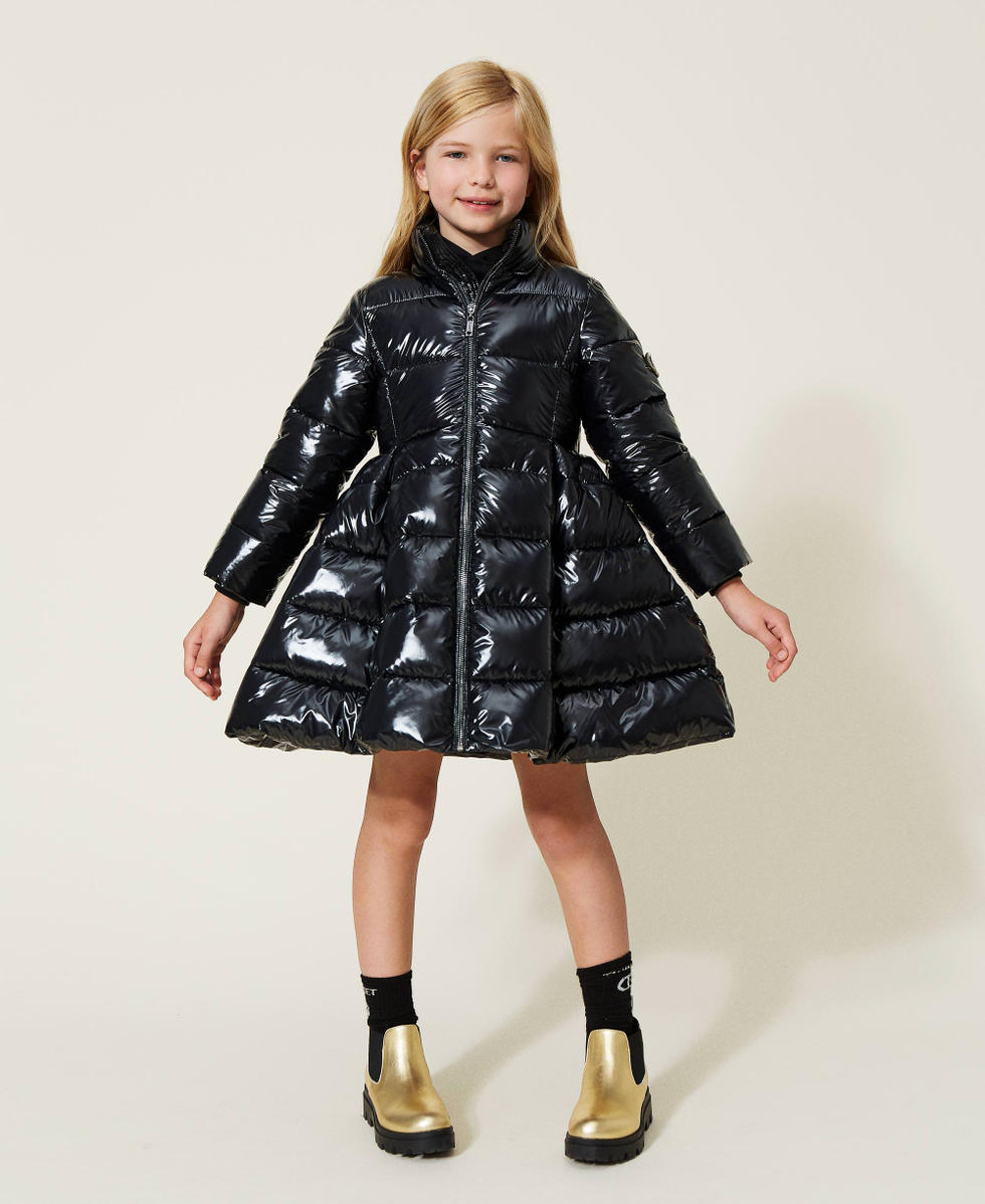 Piumino lungo in nylon lucido Bambina Nero TWINSET Milano