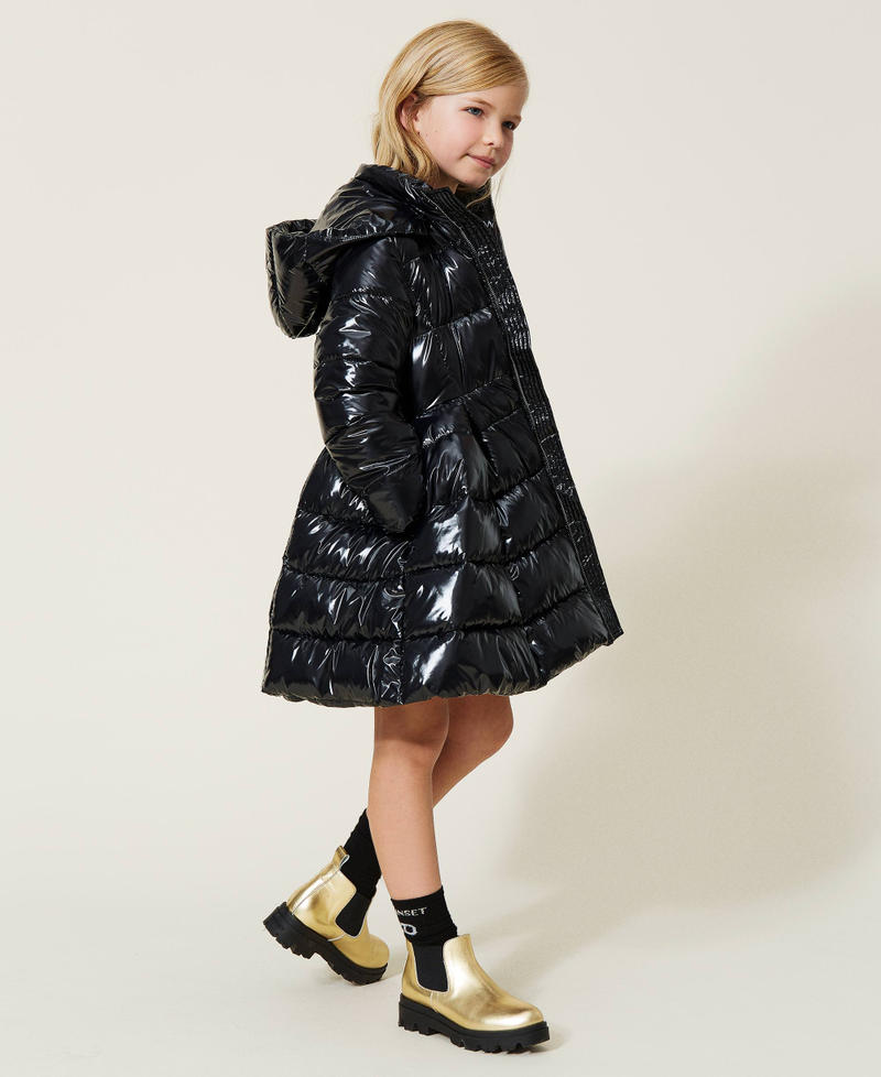 Shiny nylon long puffer jacket