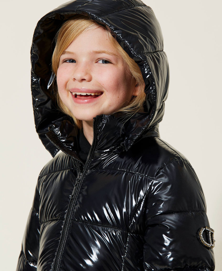 Shiny nylon long puffer jacket