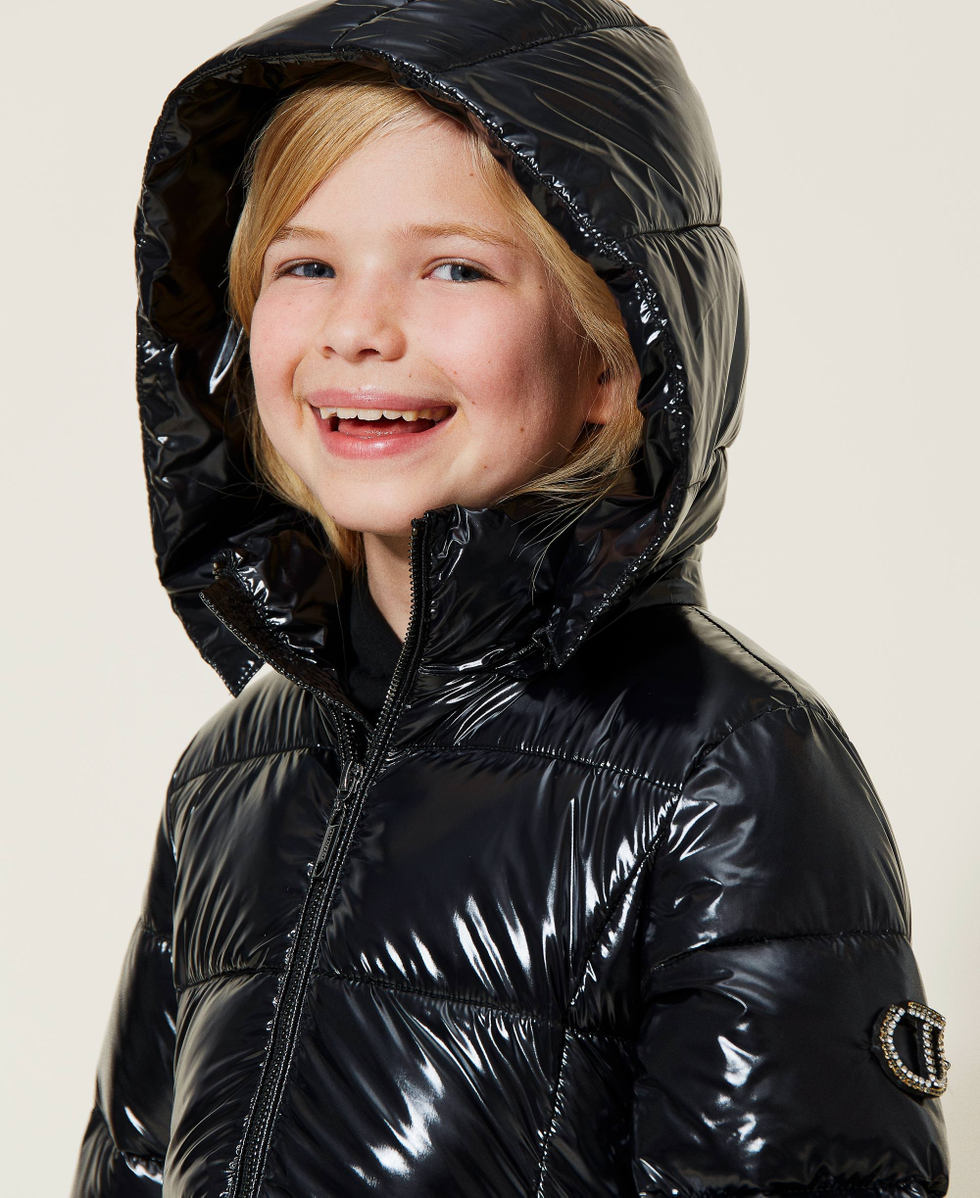 Piumino lungo nero lucido new arrivals