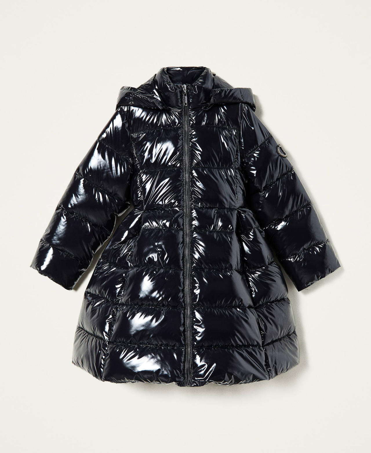 Shiny nylon long puffer jacket