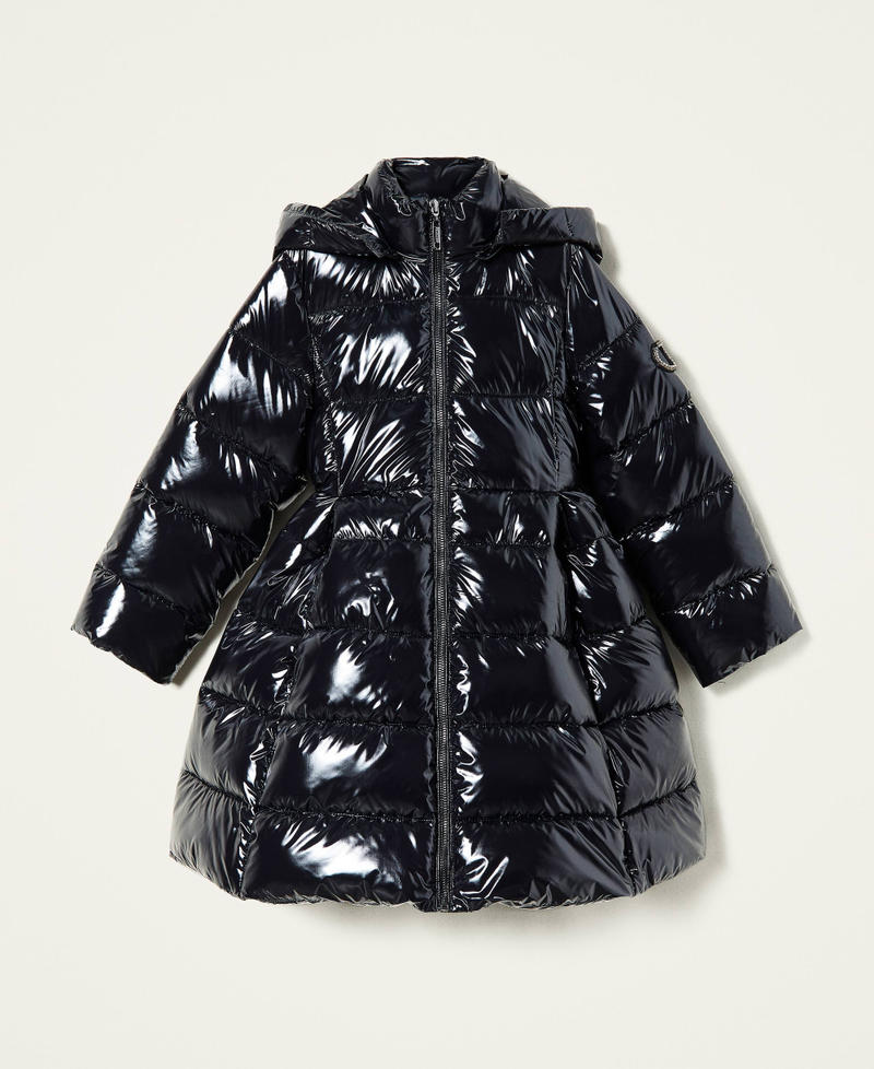 Shiny nylon long puffer jacket Black Girl 222GJ211F-0S
