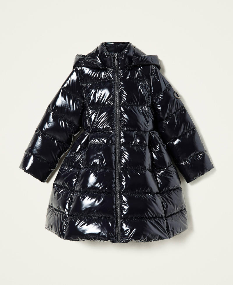 Shiny nylon long puffer jacket