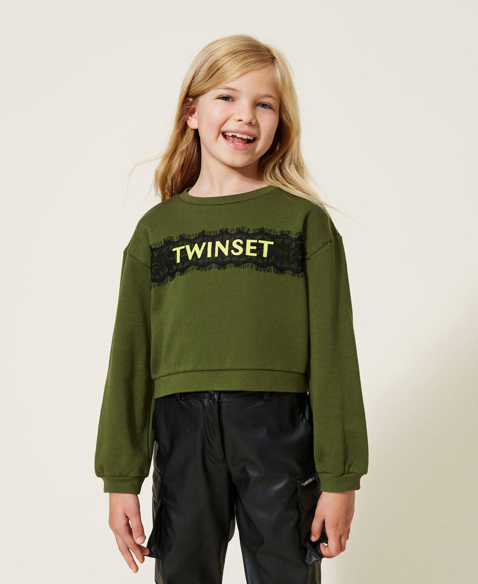Sweatshirt with logo and lace "Cypress" Green Girl 222GJ2121-01