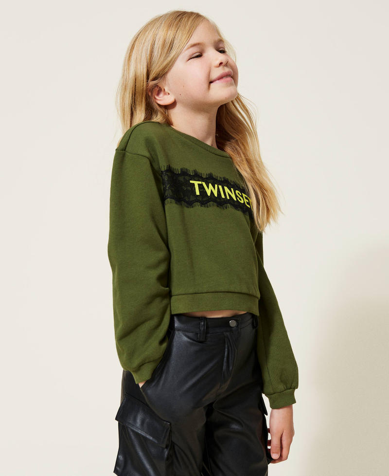 Sweatshirt with logo and lace "Cypress" Green Girl 222GJ2121-02