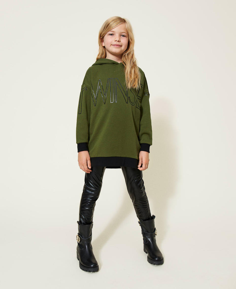 Leather-like maxi hoodie and leggings "Cypress" Green Girl 222GJ212B-01