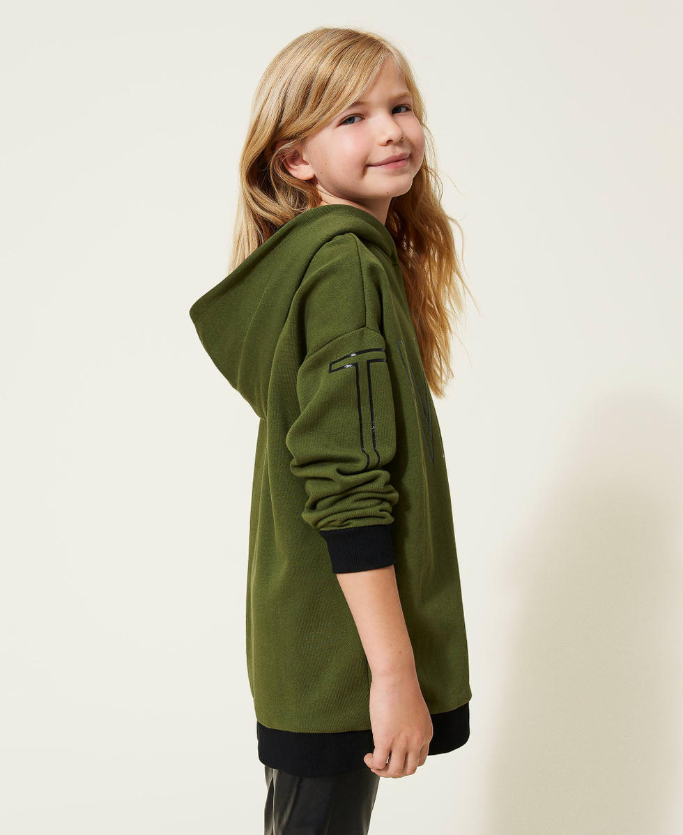 Leather like maxi hoodie and leggings Girl Green TWINSET Milano