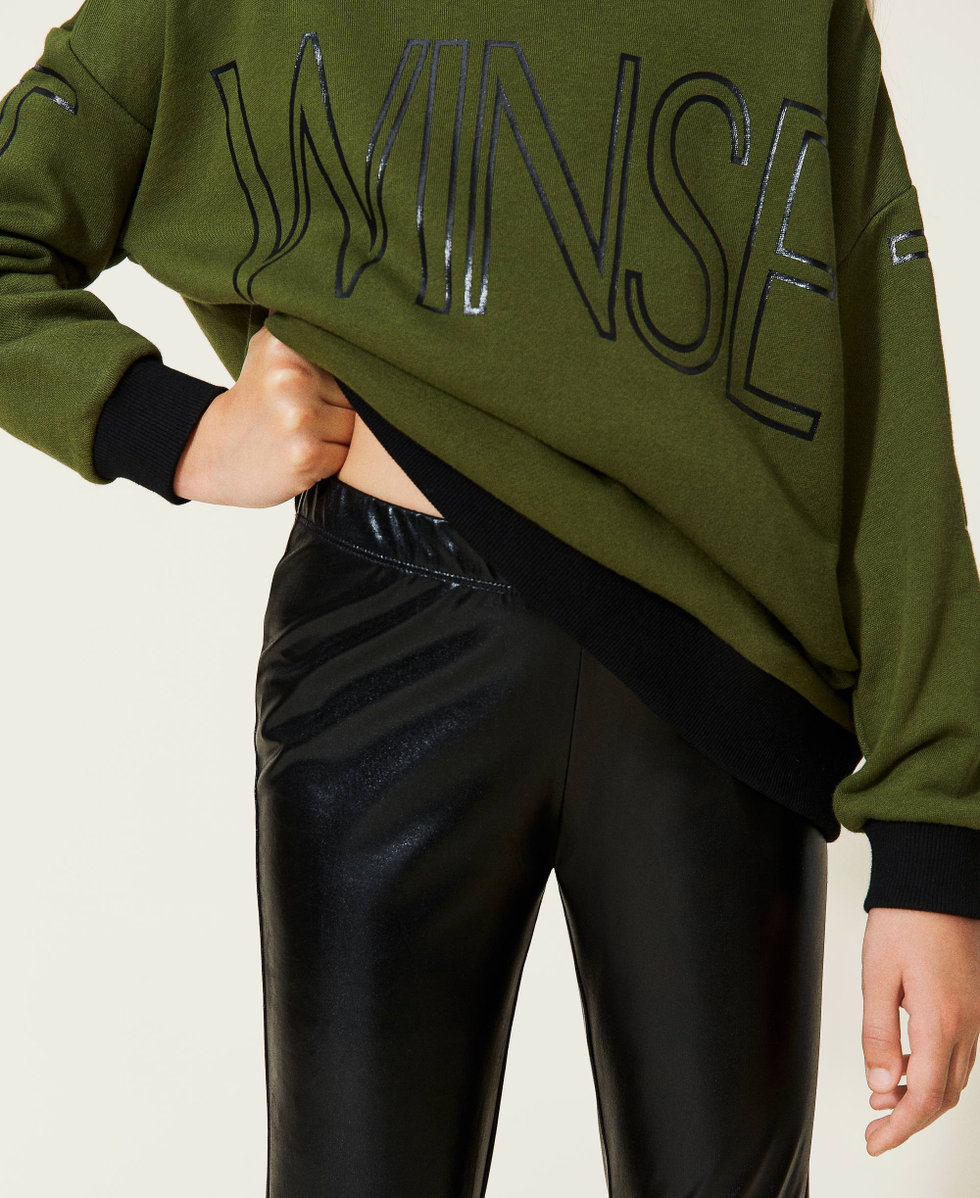 Leather-like maxi hoodie and leggings