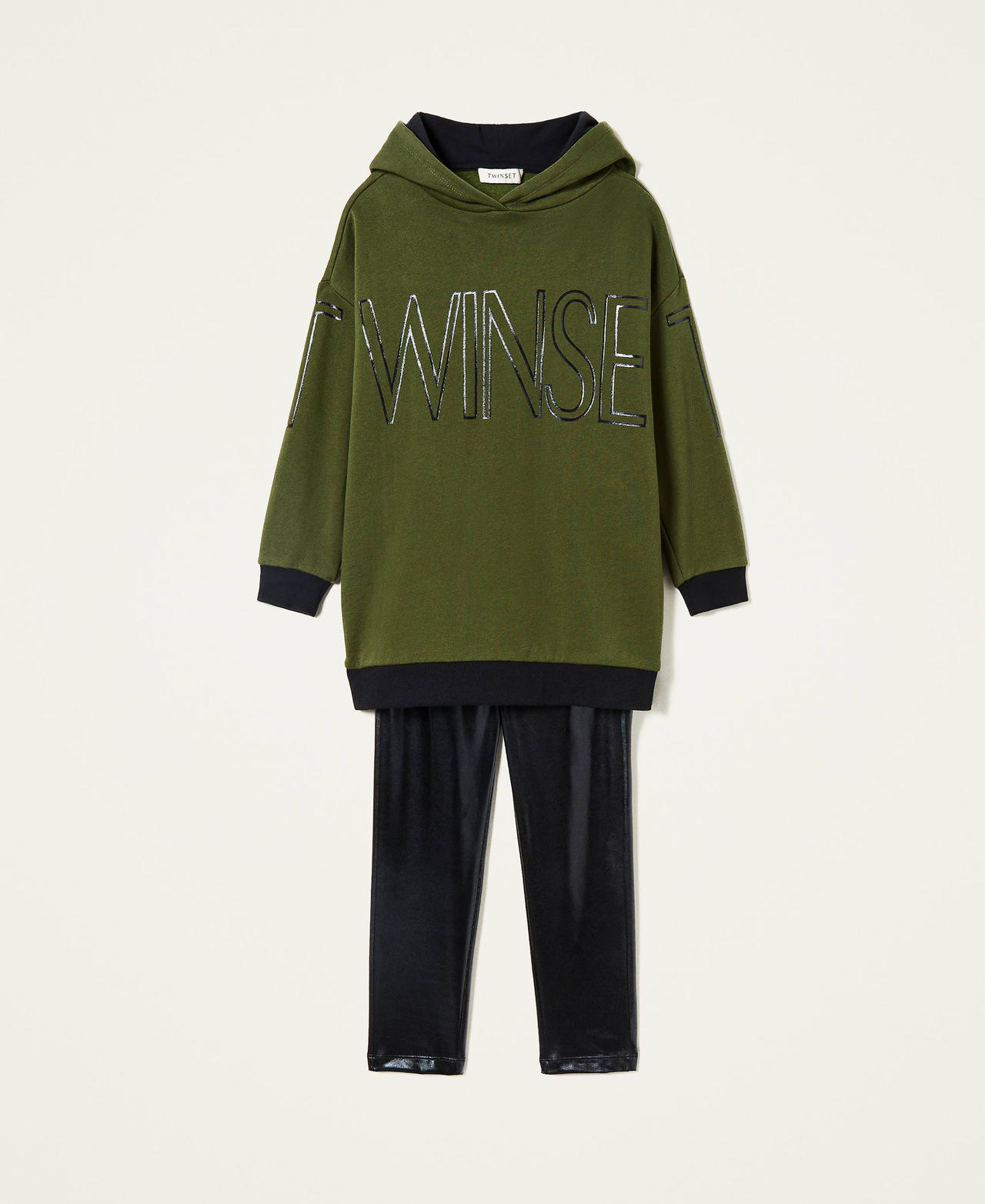 Leather-like maxi hoodie and leggings "Cypress" Green Girl 222GJ212B-0S