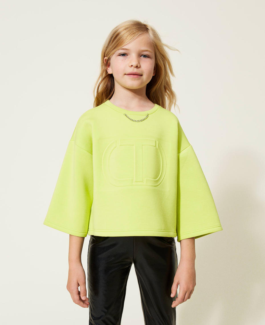 Scuba fabric hoodie with logo "Kiwi Colada" Green Girl 222GJ212C-01