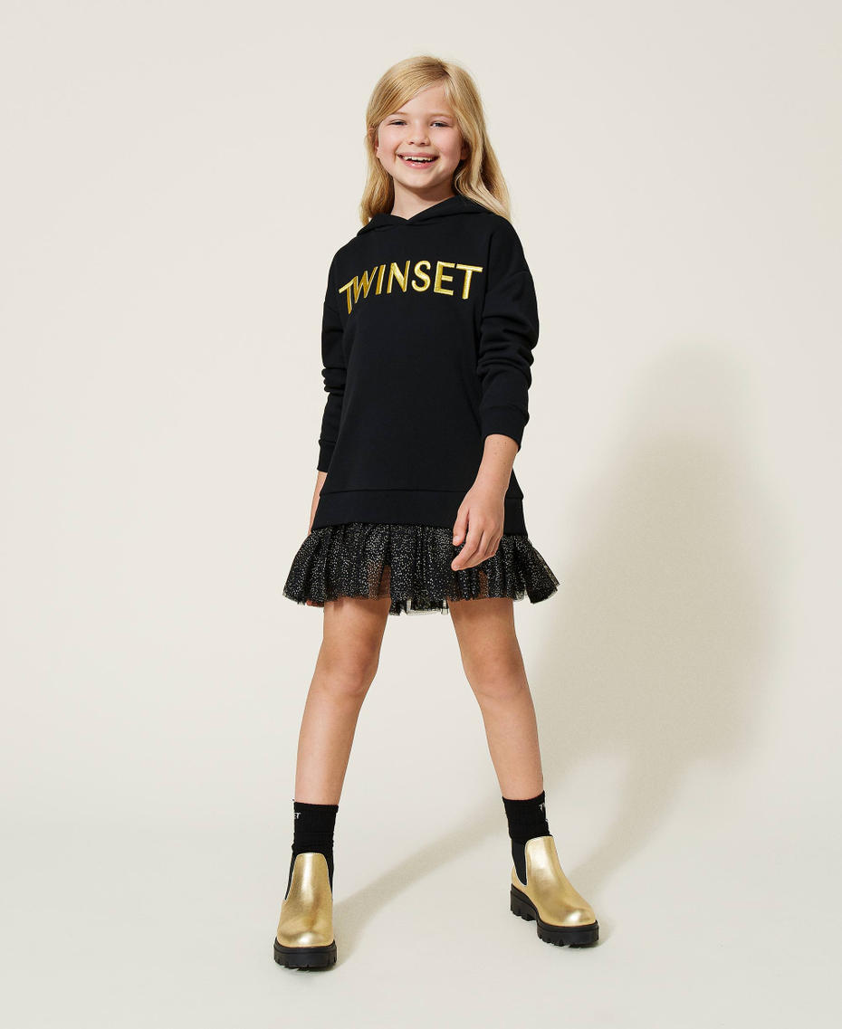 GCDS abito corto bambina a costine con logo nero main image 1