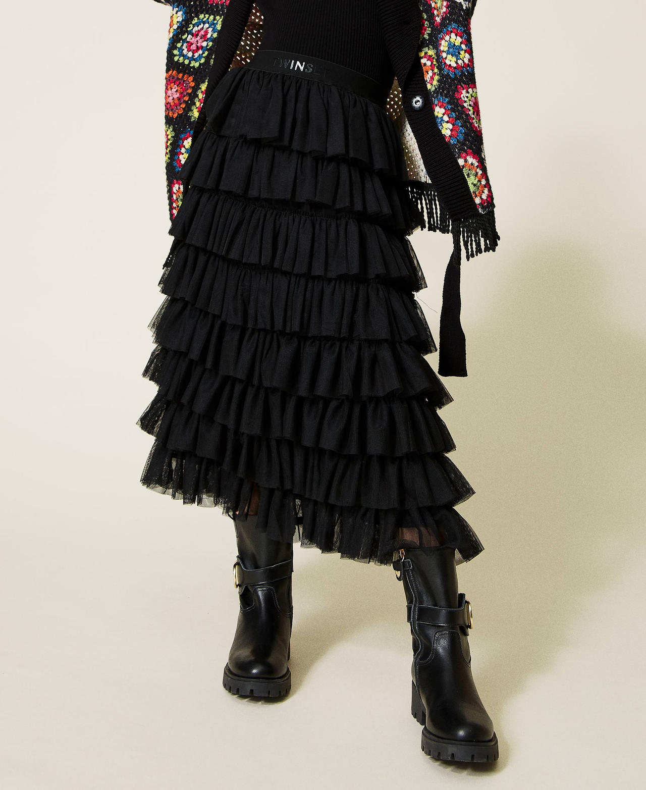 Long tulle skirt with flounces