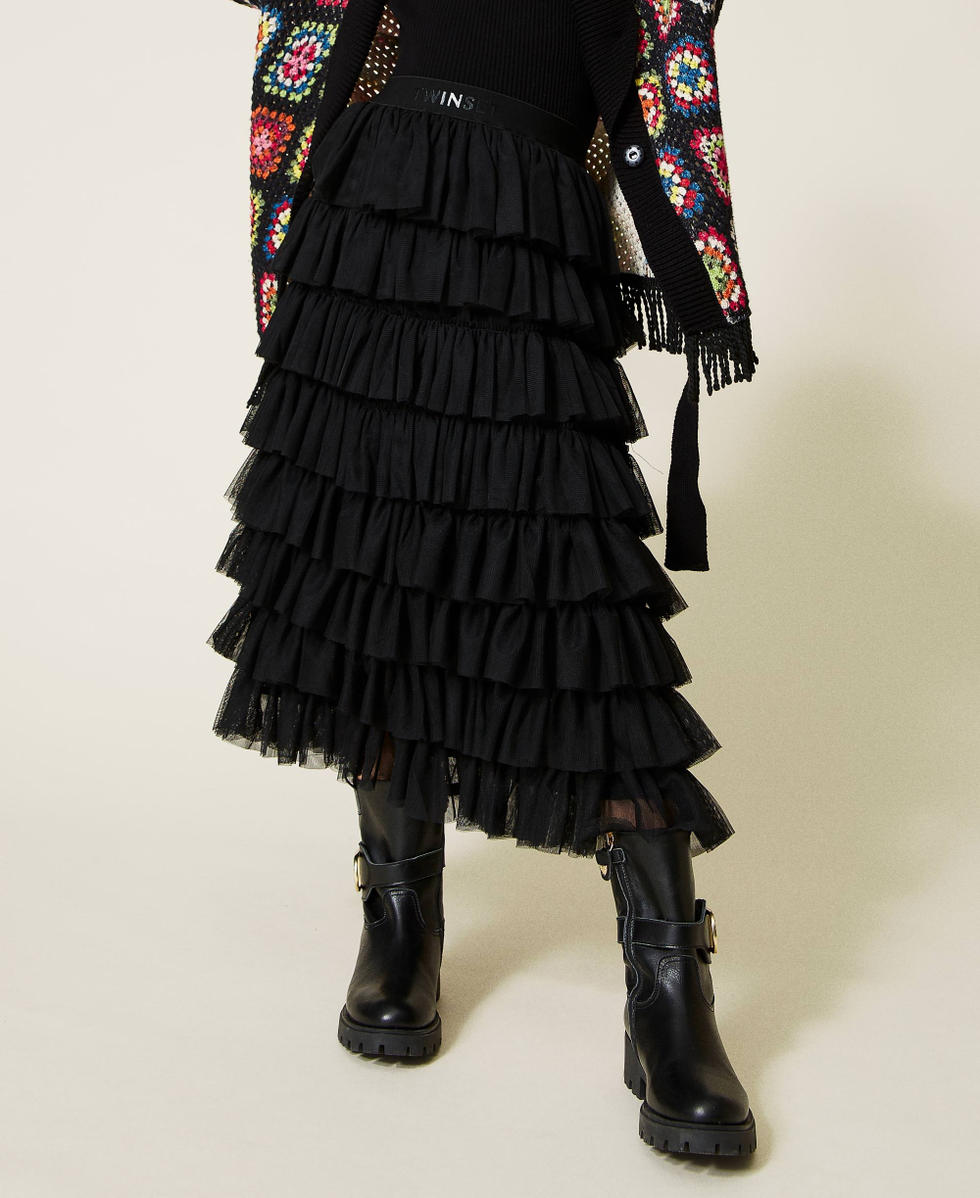 Gonna lunga a balze in tulle Bambina Nero TWINSET Milano