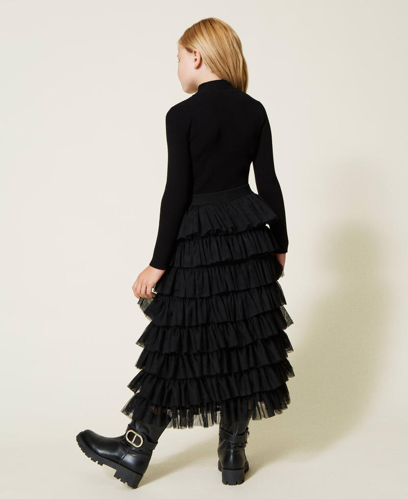 Long tulle skirt with flounces Black Girl 222GJ215B-03