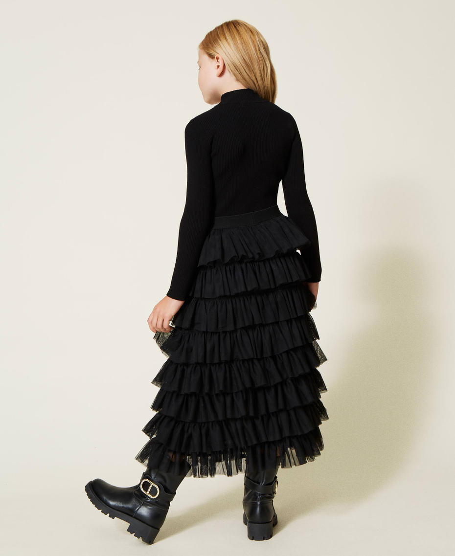 Long tulle skirt with flounces