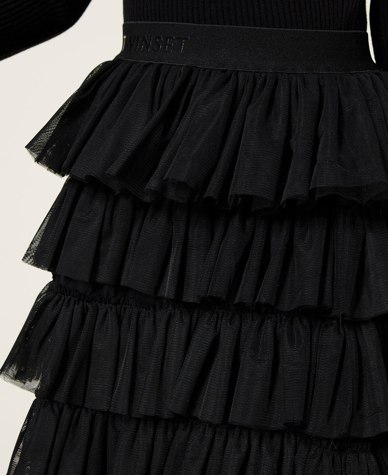 Long tulle skirt with flounces Black Girl 222GJ215B-04