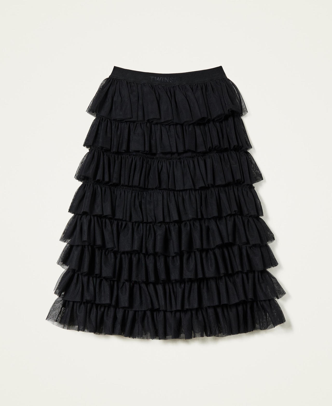 Long tulle skirt with flounces Black Girl 222GJ215B-0S