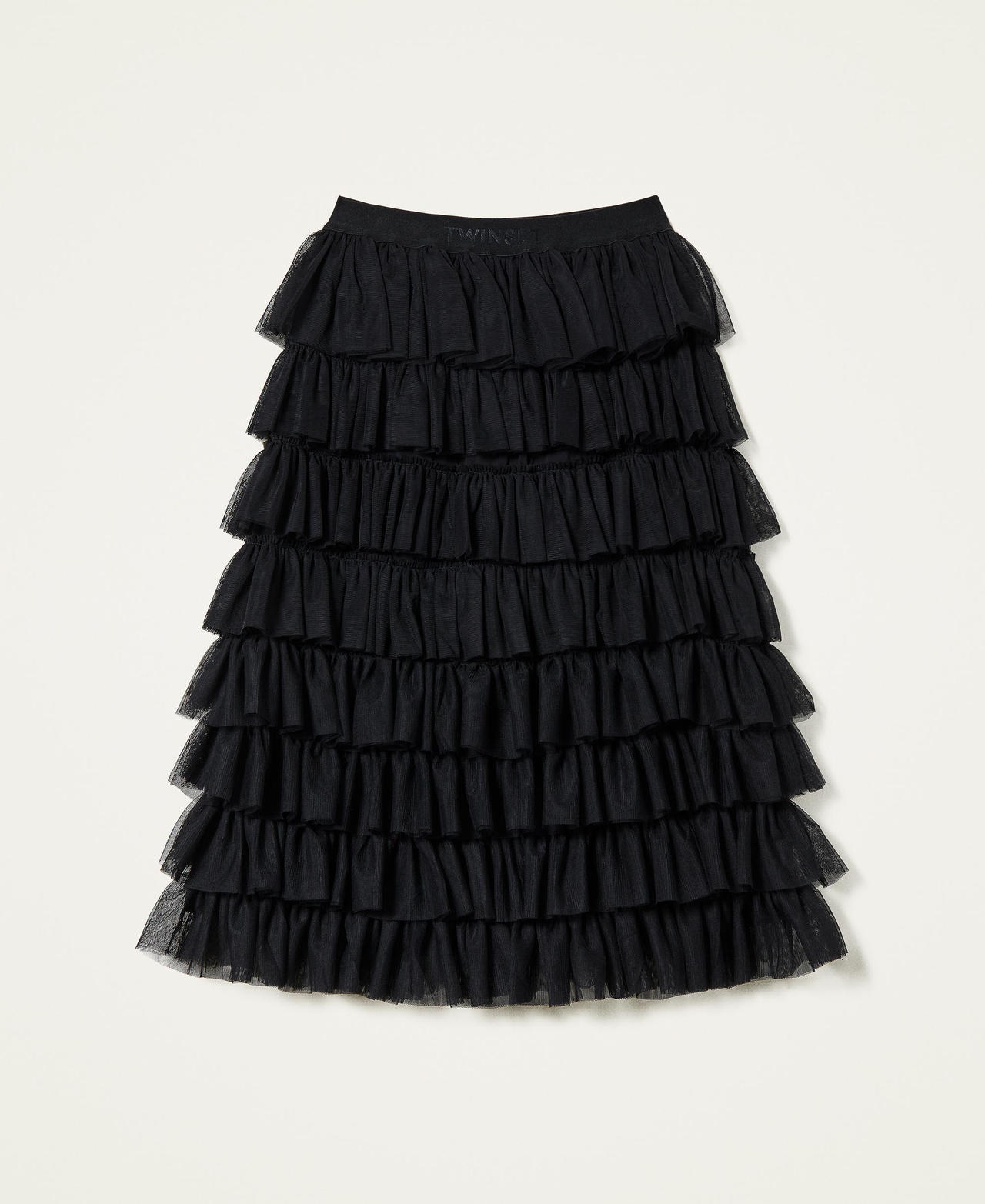 Long tulle skirt with flounces