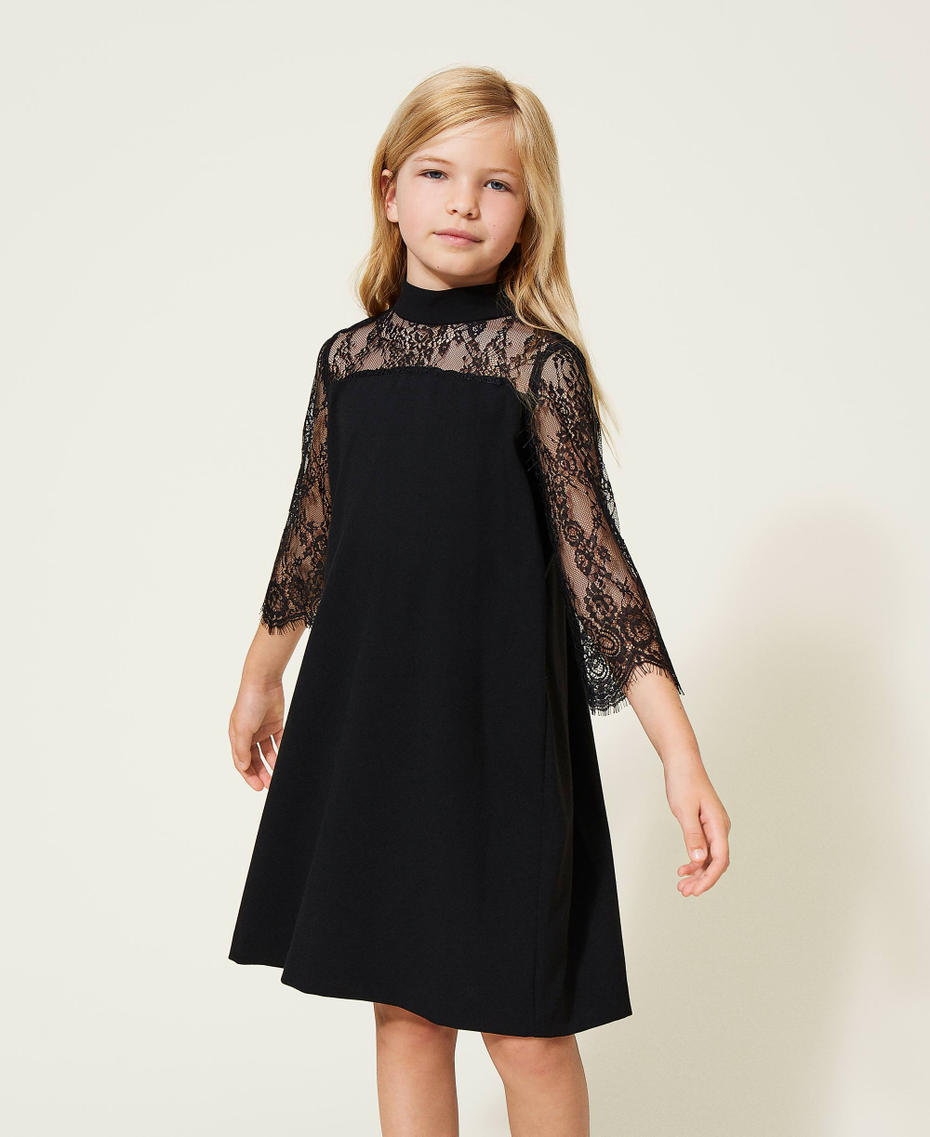 Kurzes Kleid aus Chantillyspitze Schwarz Mädchen 222GJ2163-01