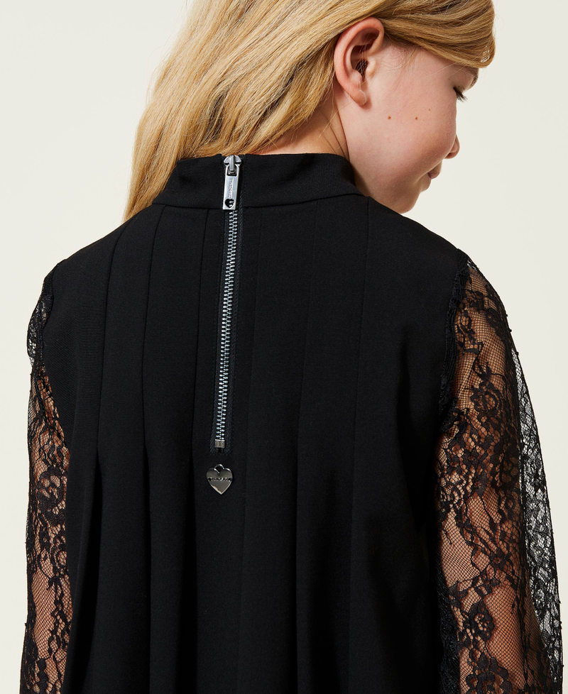 Abito corto a costine con logo jacquard Bambina, Azzurro | Milano