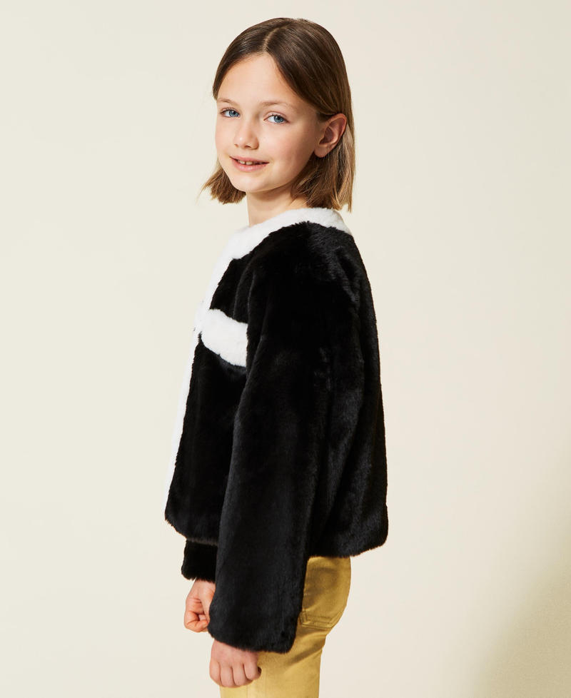 Two-tone faux fur jacket Bicolour Black / Off White Girl 222GJ2170-02