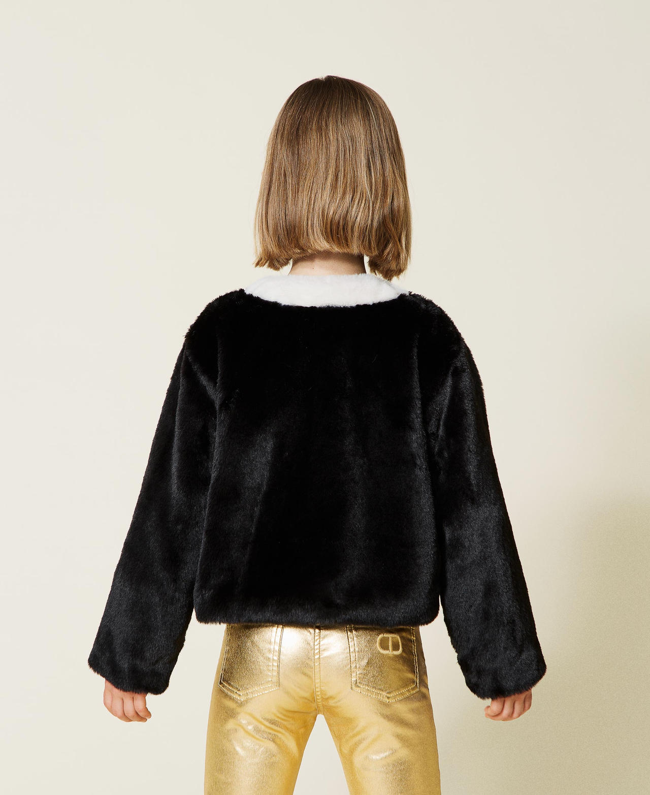 Two tone faux fur jacket Girl Black TWINSET Milano