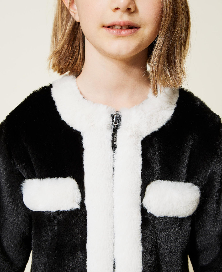 Two-tone faux fur jacket Bicolour Black / Off White Girl 222GJ2170-04