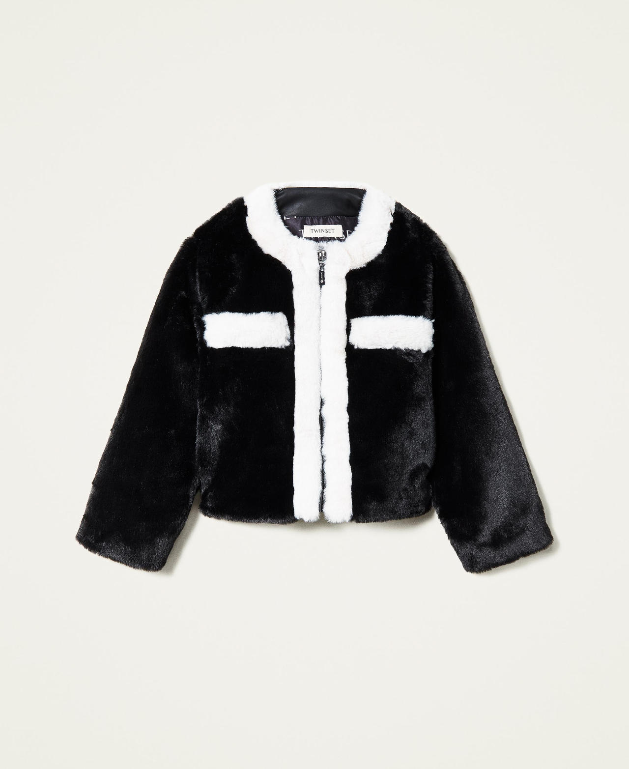 Two-tone faux fur jacket Bicolour Black / Off White Girl 222GJ2170-0S