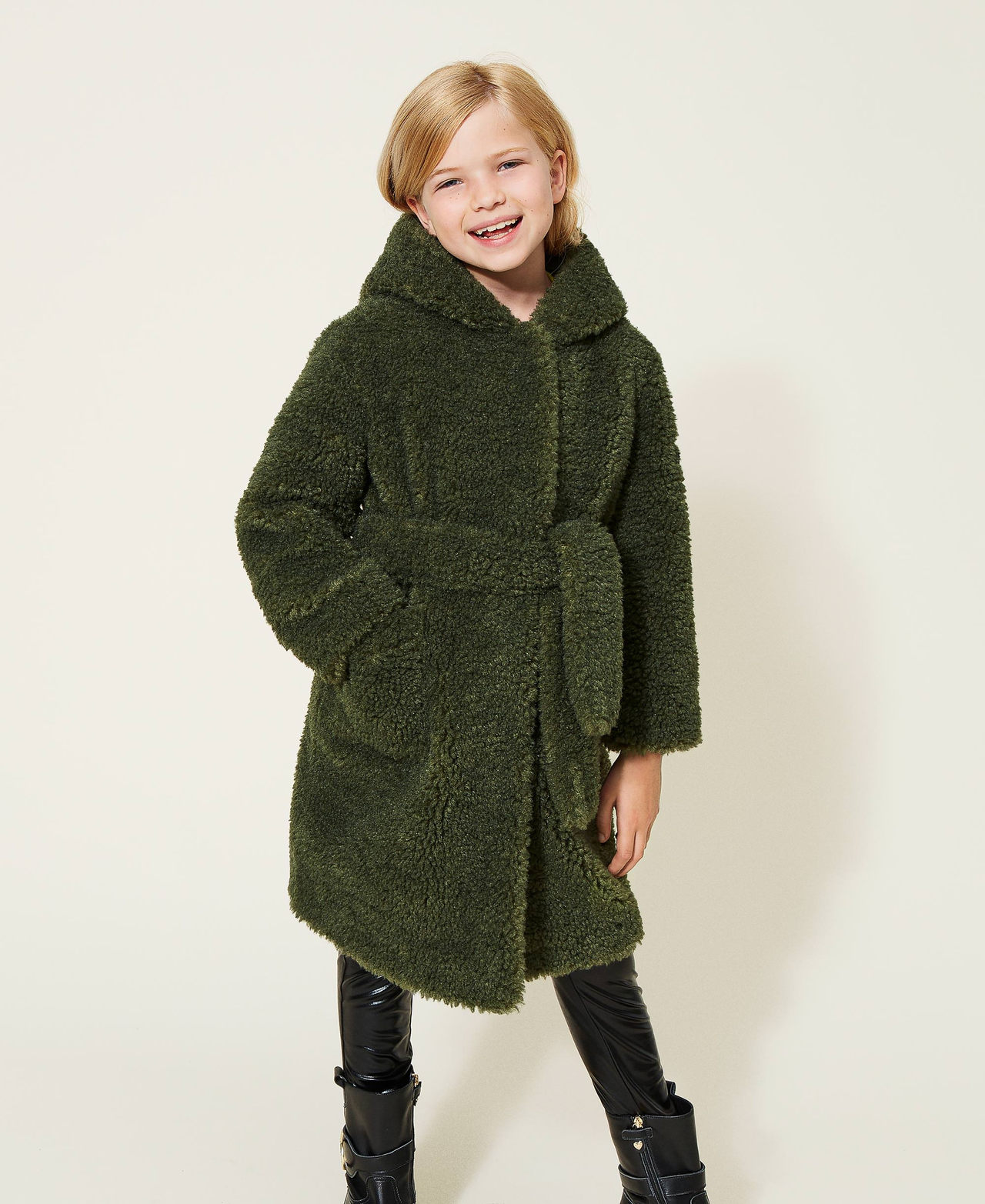 Faux fur long coat "Cypress" Green Girl 222GJ220A-02