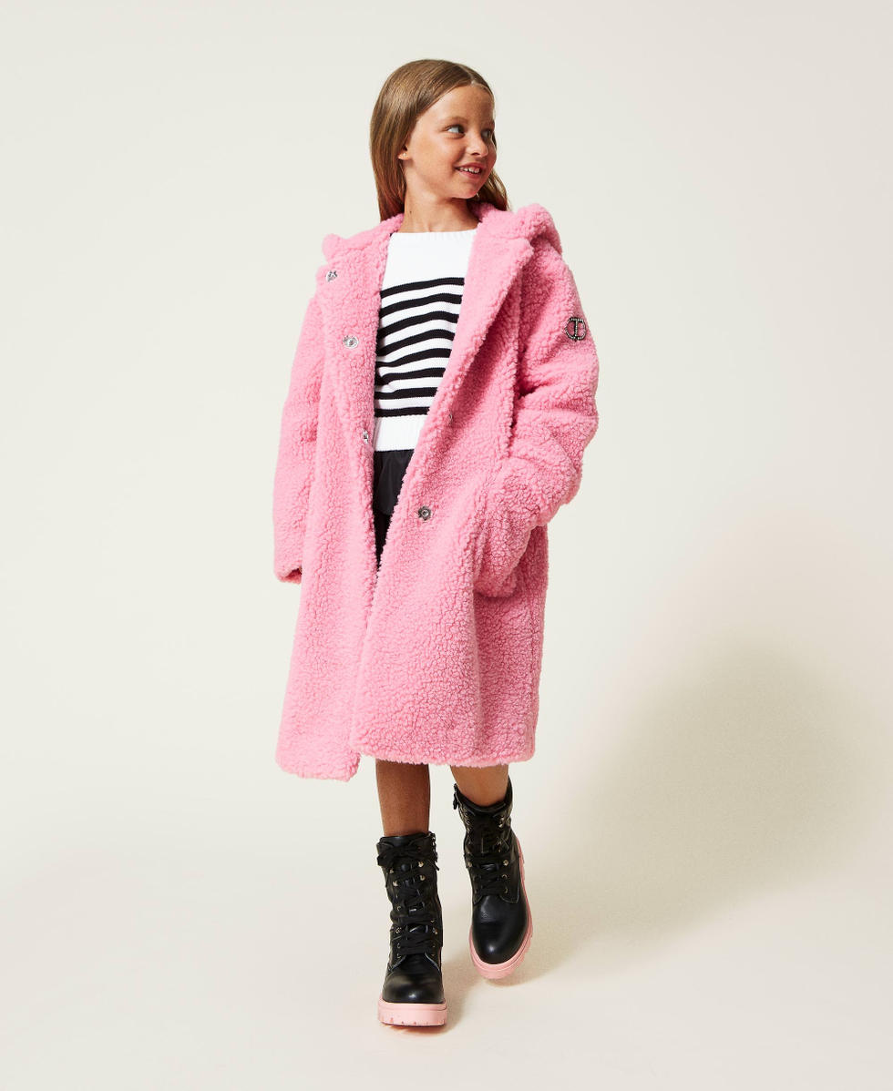 Faux fur long coat Girl, Pink | TWINSET Milano