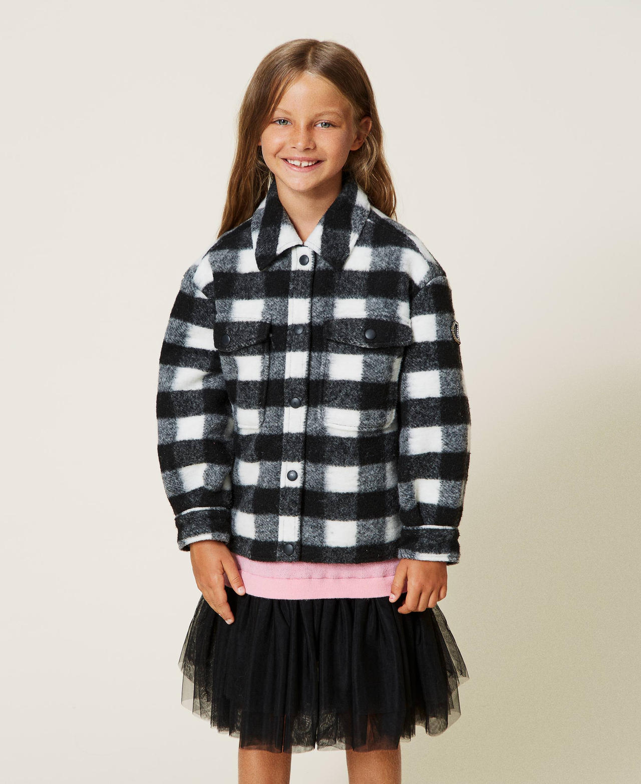 Hemdjacke mit Karomuster Karomuster Schwarz Mädchen 222GJ224A_10011_02