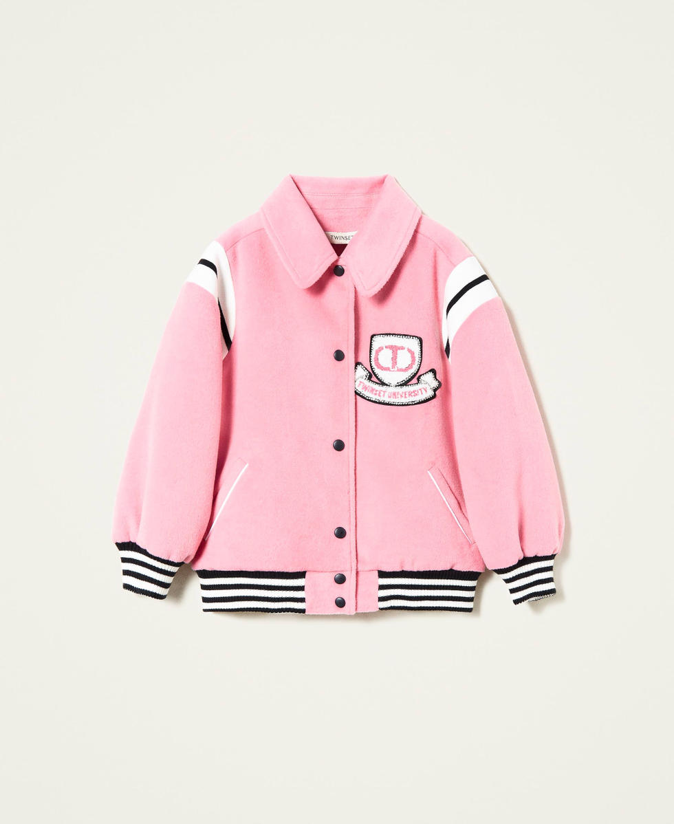 Pink and white bomber jacket sale