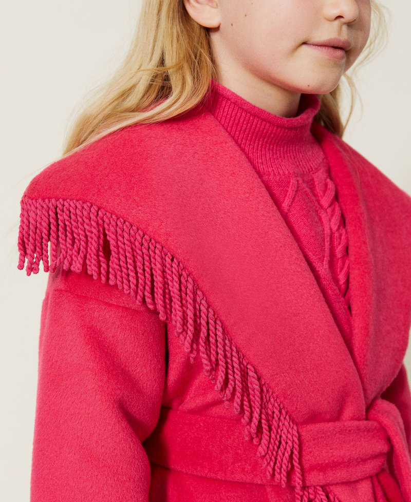 Velour wool cloth coat with fringes Silk Fuchsia Girl 222GJ2252-05