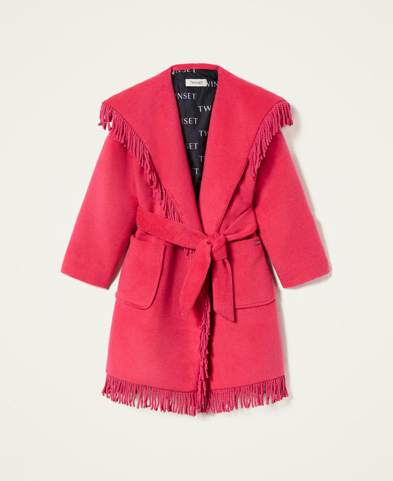 Velour wool cloth coat with fringes Silk Fuchsia Girl 222GJ2252-0S