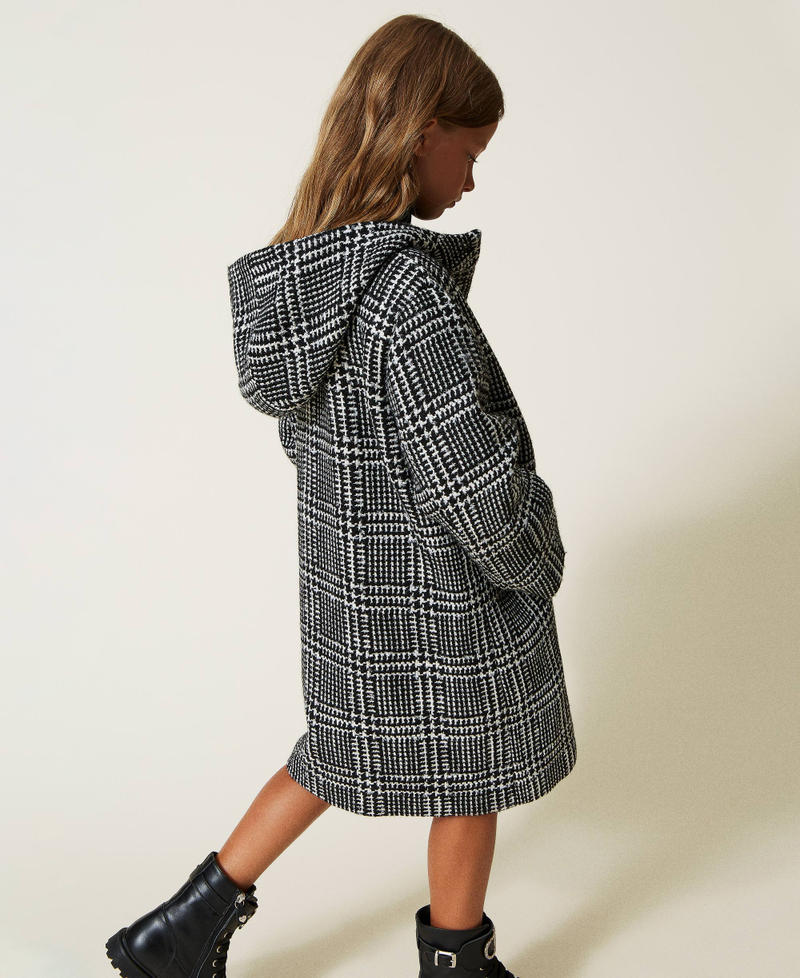 Chequered wool cloth coat with Lurex Mother-of-Pearl / Black Check Pattern Girl 222GJ225A-02