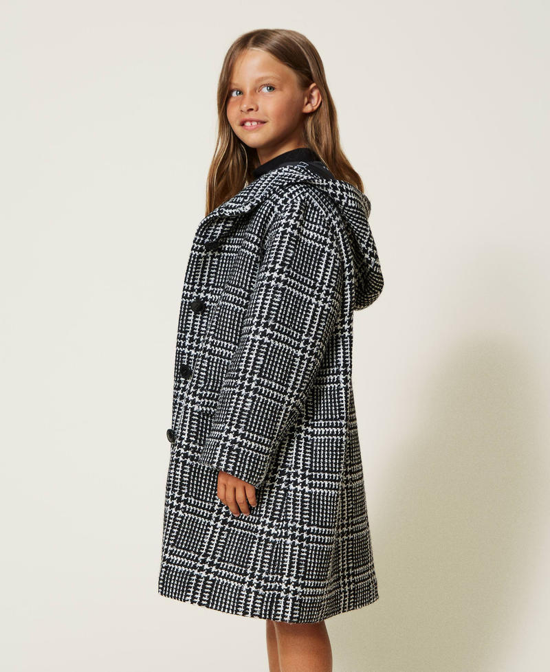 Chequered wool cloth coat with Lurex