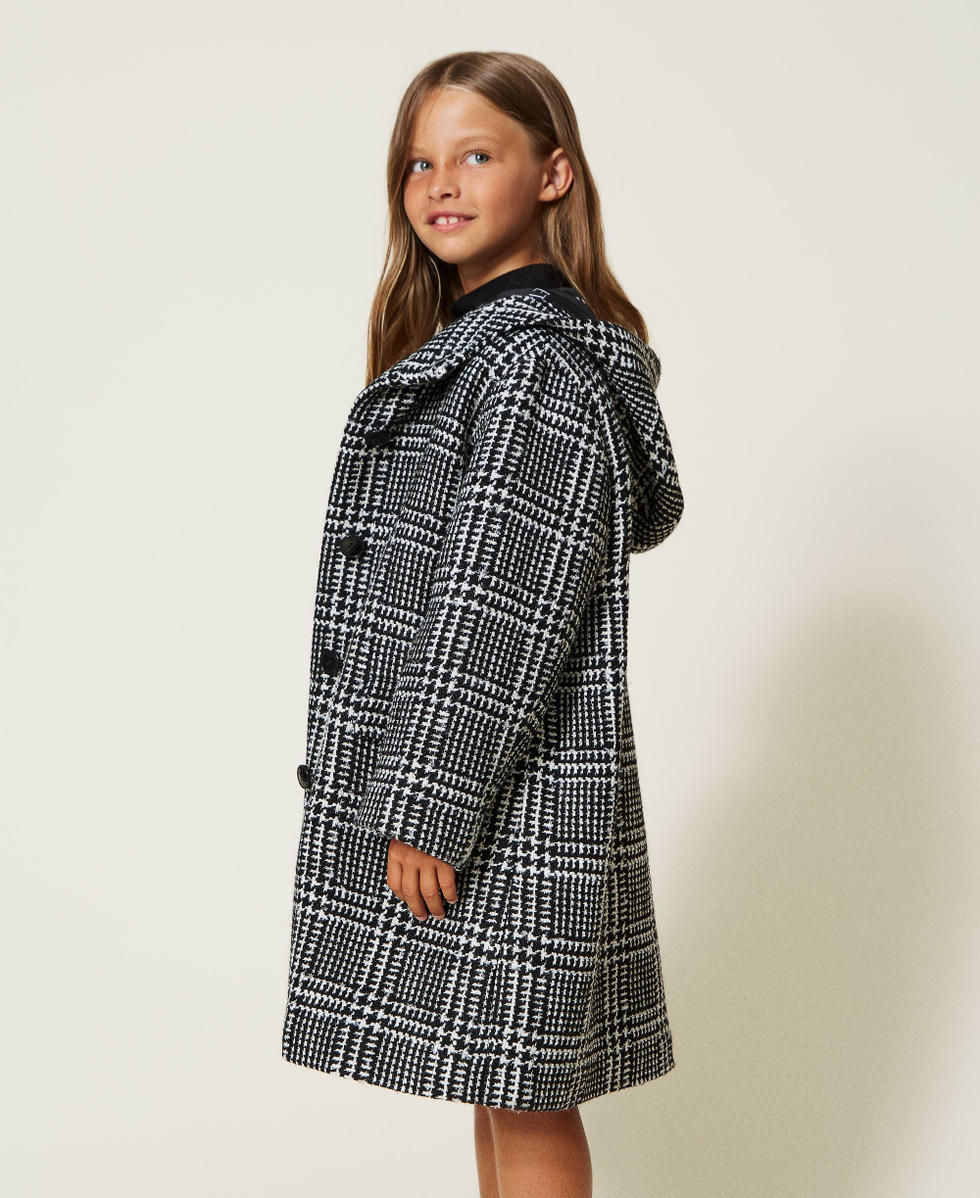 Chequered wool cloth coat with Lurex Girl Black TWINSET Milano
