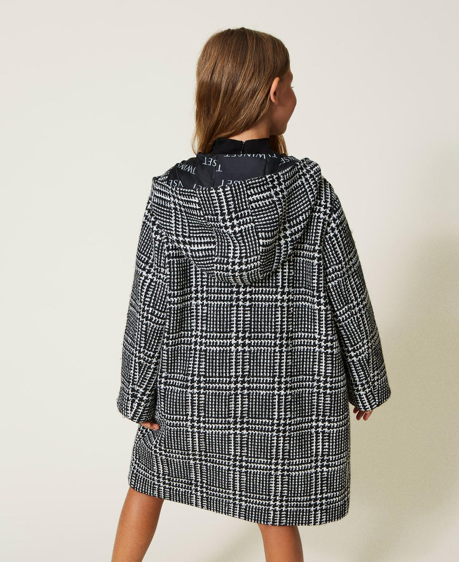 Chequered wool cloth coat with Lurex Mother-of-Pearl / Black Check Pattern Girl 222GJ225A-04