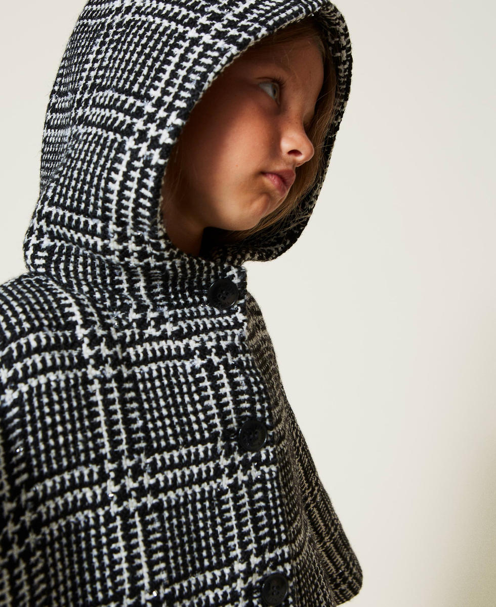 Chequered wool cloth coat with Lurex Girl, Black | TWINSET Milano
