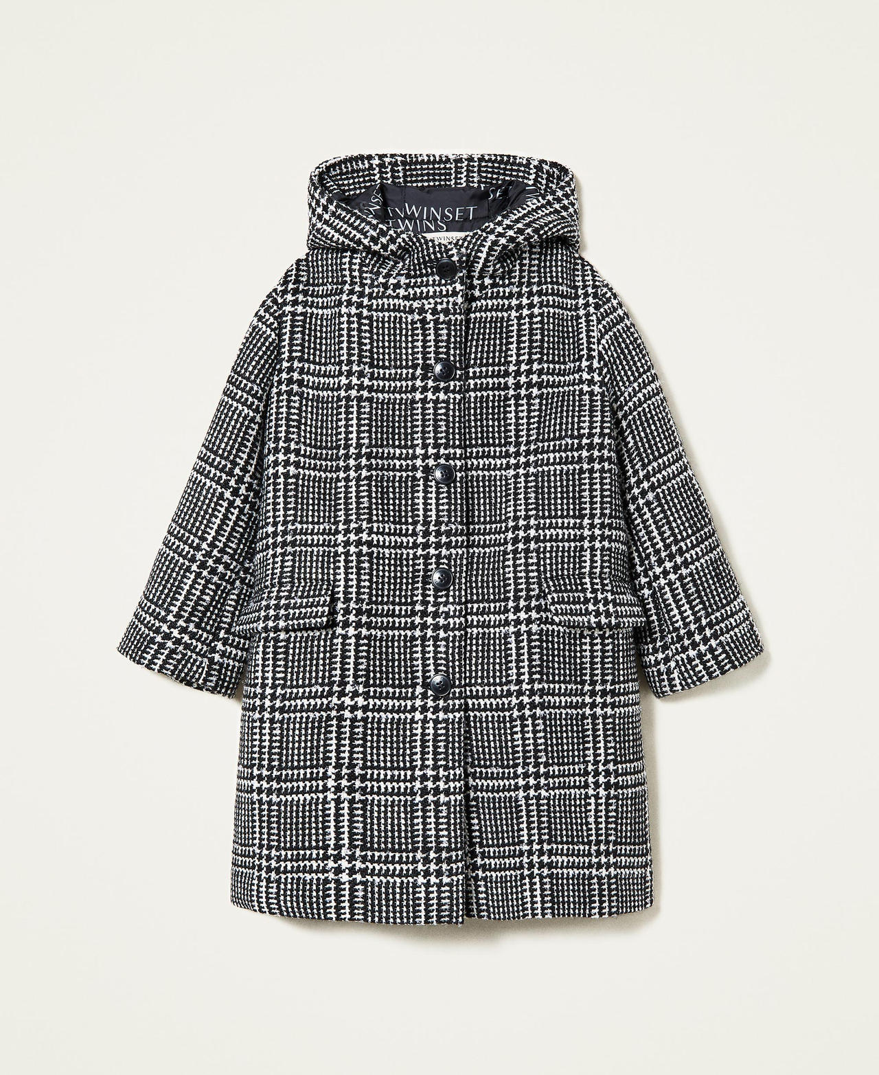Chequered wool cloth coat with Lurex