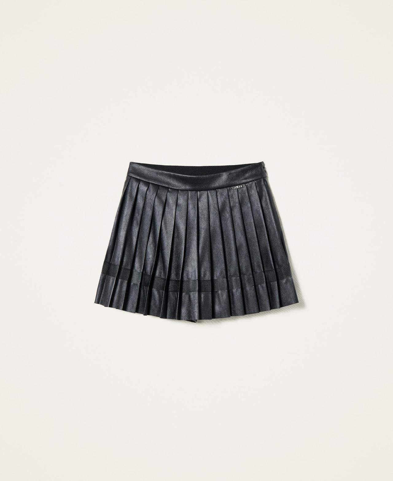 Leather-like pleated trouser skirt