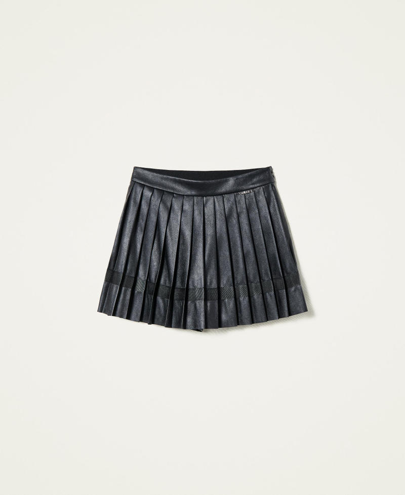 Leather-like pleated trouser skirt Black Girl 222GJ2261-0S
